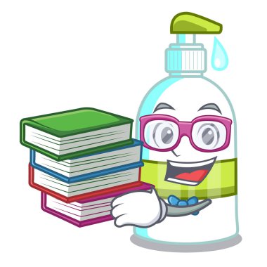 Student with book liquid soap in the cartoon shape vector illustartion