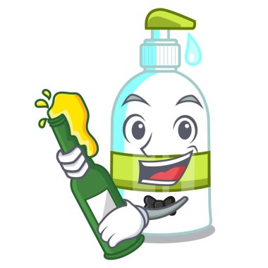 Çizgi film şekilli vektör illüstrasyonunda bira likörü sabunla