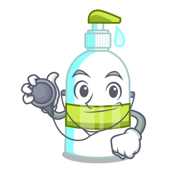 医生液体肥皂在字符瓶向量插画家 — 图库矢量图片