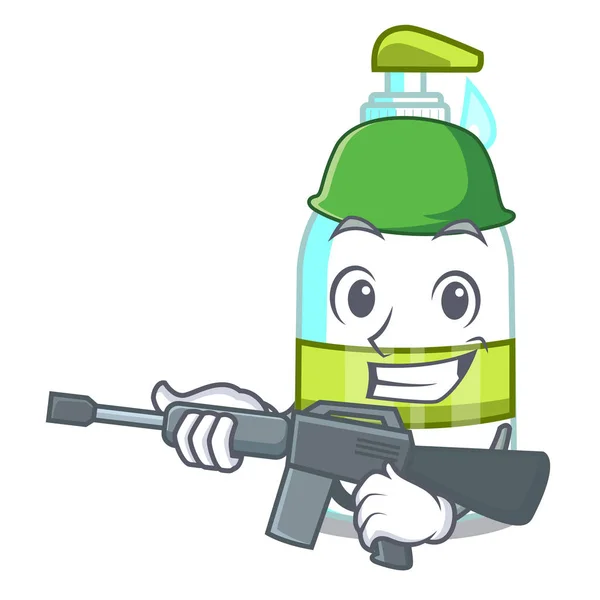 Sapone Liquido Dell Esercito Nel Personaggio Bottiglie Vettore Illustratrion — Vettoriale Stock