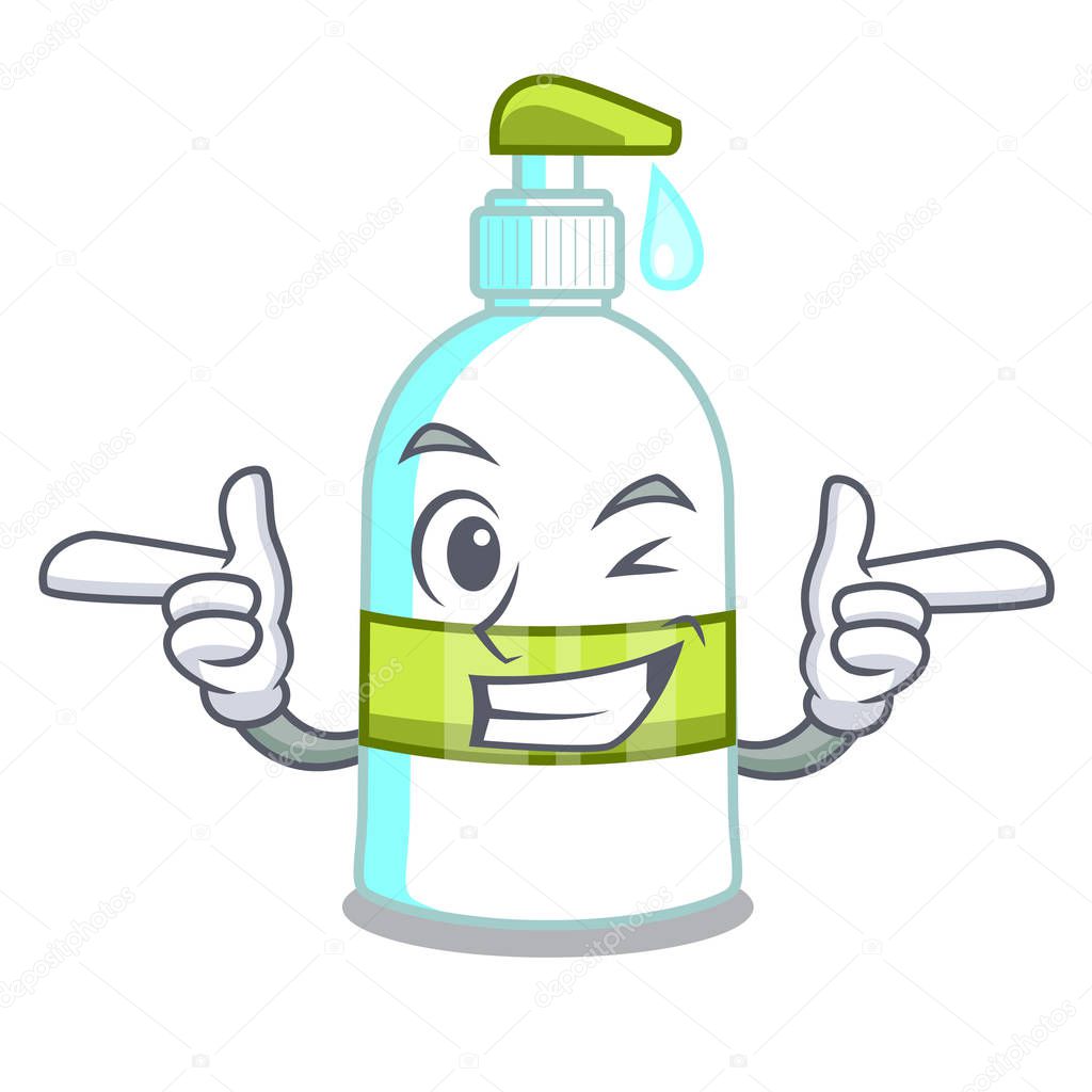 Wink liquid soap in a cartoon basket vector illustration