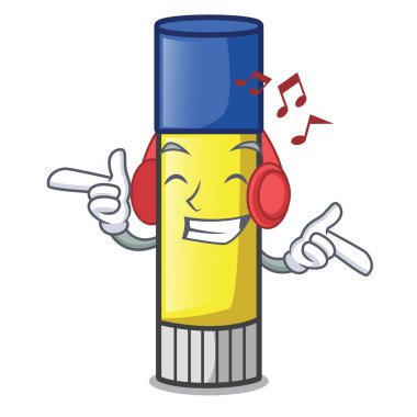 Dinleme müzik glue Stick'i maskot vektör illüstrasyon izole
