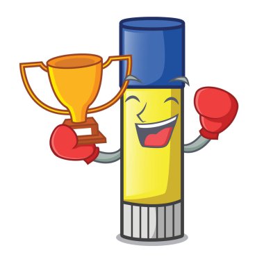 Boxing winner cute cartoon on the glue stick vector illustration