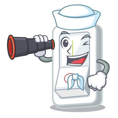 Denizci dürbün ışık anahtarı ile maskot vektör çizim ile izole