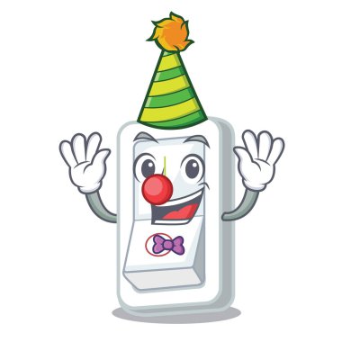 Palyaço ışık anahtarı yukarıda karikatür ahşap duvar vektör çizim