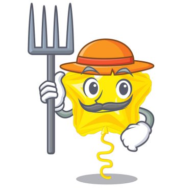 Çiftçi yıldız balon uçakla maskot gökyüzü vektör çizim yapıldı.