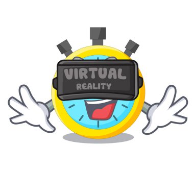 Sanal gerçeklik stowatch bir maskot ahşap masa vektör çizim üzerinde