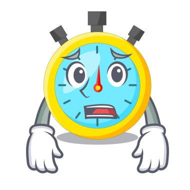 Bir maskot ahşap masa vektör illüstrasyon üzerinde Afraid stowatch