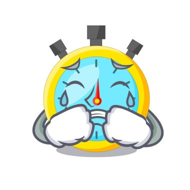 Stowatch bir maskot ahşap masa vektör çizim üzerinde ağlıyor