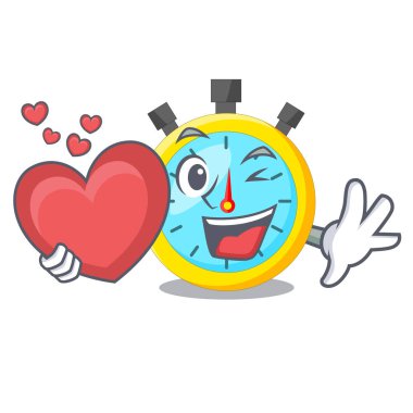 Kalp stowatch ile bir maskot ahşap masa vektör çizim üzerinde