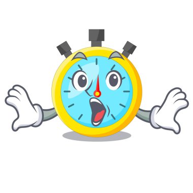 Bir maskot ahşap masa vektör çizim üzerinde sürpriz stowatch