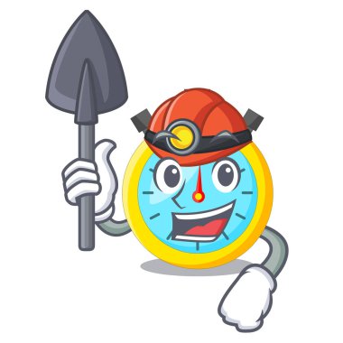 Madenci stowatch bir maskot ahşap masa vektör çizim üzerinde