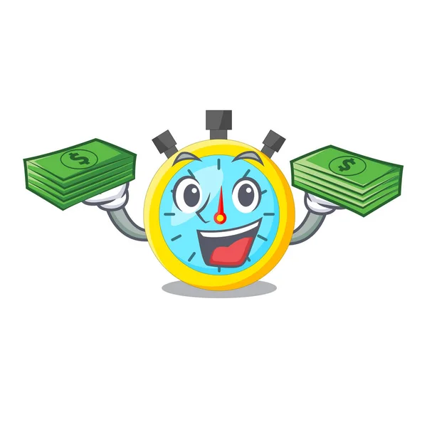 Money Bag Stowatch Mascot Wood Table Vector Illustration — Stockvector