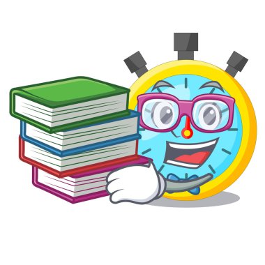 Öğrenci için yarış vektör çizim üzerinde kitap karikatür kronometre ile