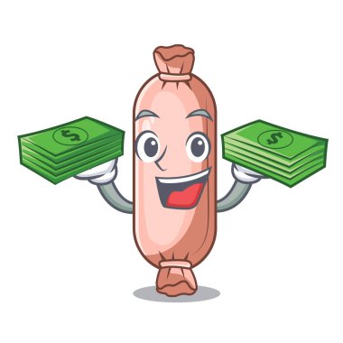 With money bag bolsters placed in cartoon sleeping room vector illustration