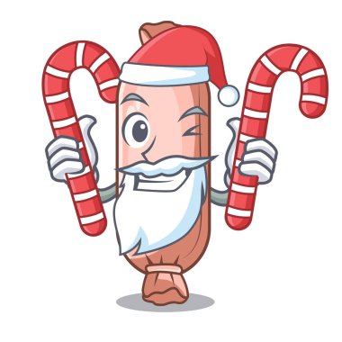 Santa ile şeker yastık maskot yatak vektör çizim üzerinde