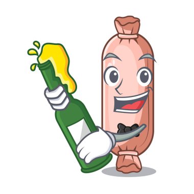 İle bira yastık maskot yatak vektör çizim üzerinde-