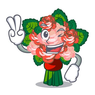 İki parmak karakter şekli vektör çizim çiçek buketleri