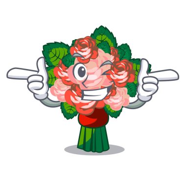 Wink karakter şekli vektör çizim çiçek buketleri