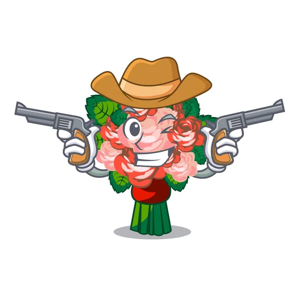 Cowboy Blumenstrauß Auf Hölzernem Cartoon Tisch Vektor Illustration — Stockvektor