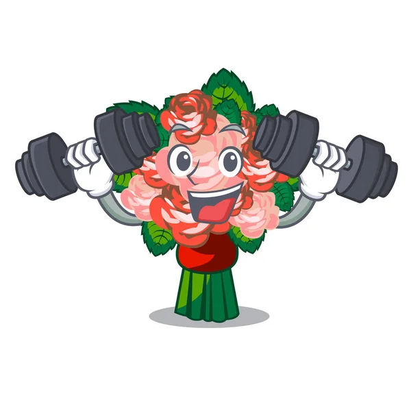 Fitness Flower Bouquet Wooden Cartoon Table Vector Illustration — Διανυσματικό Αρχείο