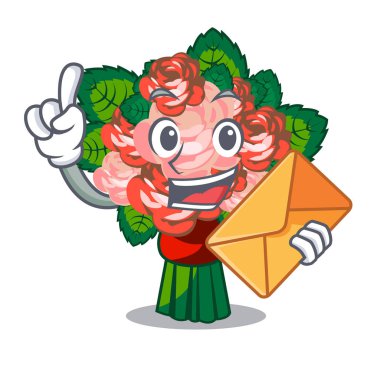 Karakter şekli vektör çizim ile zarf buketler çiçek