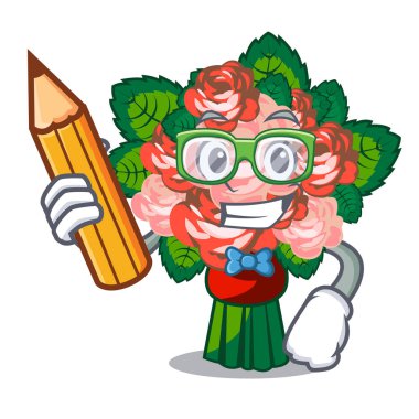 Öğrenci karakter şekli vektör çizim çiçek buketleri