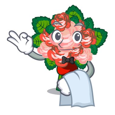 Garson çiçek buketi üzerinde maskot vektör çizim ile izole