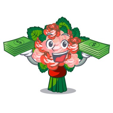 With money bag flower bouquet on isolated with mascot vector illustration