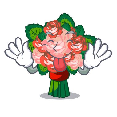 Tongue out flower bouquet placed on glass cartoon vector illustration