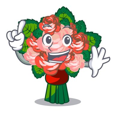 Cam karikatür vektör çizim üzerinde yerleştirilen parmak çiçek buketi