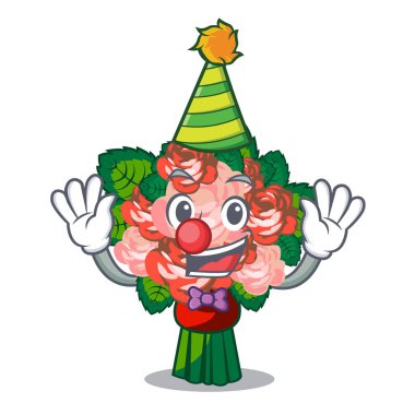 Cam karikatür vektör çizim üzerinde yerleştirilen palyaço çiçek buketi