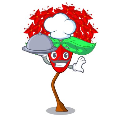 Şef karikatür tencere yemek mahs çiçekli illüstrasyon vektör