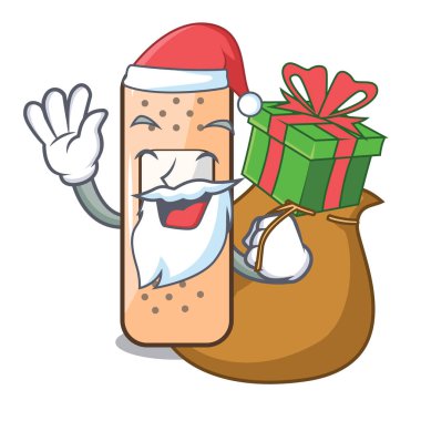 Noel Baba hediye yapıştırma ile izole karikatür vektör çizim üzerinde sıva ile