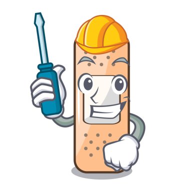 Otomotiv yapıştırma alçı ile izole karikatür vektör çizim üzerinde