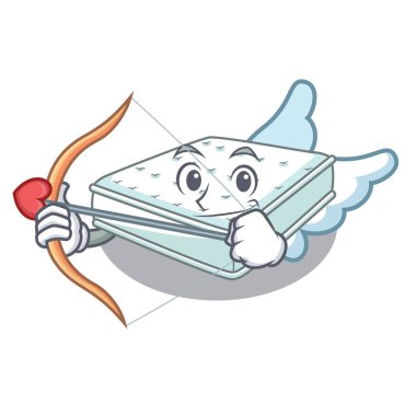 Aşk tanrısı yatak izole maskot vektör çizim ile