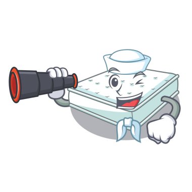 Vektör esnaf uyumaya denizci ile dürbün karikatür yatak made