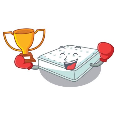 Kazanan yatak üzerinde şekil vektör çizim karikatür boks