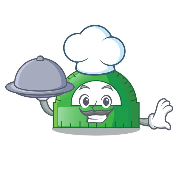 Chef Con Transportador Alimentos Vector Mesa Mascota Illustartion — Vector de stock