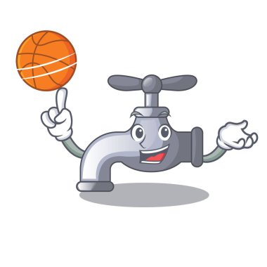 Basketbol musluk suyu ile maskot vektör çizim şeklinde