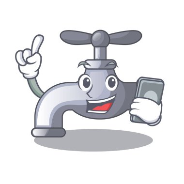 Telefon musluk suyu ile maskot vektör çizim şeklinde
