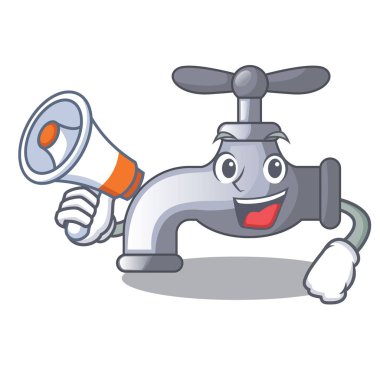 Maskot vektör çizim şeklinde ile megafon su dokunun