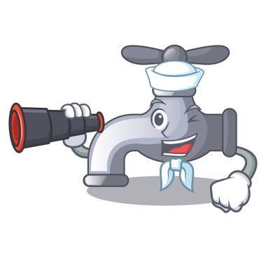 Denizci karakter vektör illüstrasyon izole dürbün su çeşme