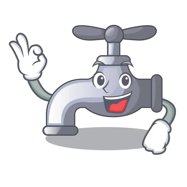 Okay Water Tap Installed Cartoon Bathroom Vector Illustration — Stock Vector