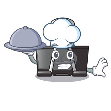 Şef gıda karikatür bağlayıcı klibi yukarıda ahşap masa vektör çizim ile