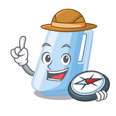 Ahşap masa vektör çizim yukarıda üzerinde Explorer karikatür zımbalar