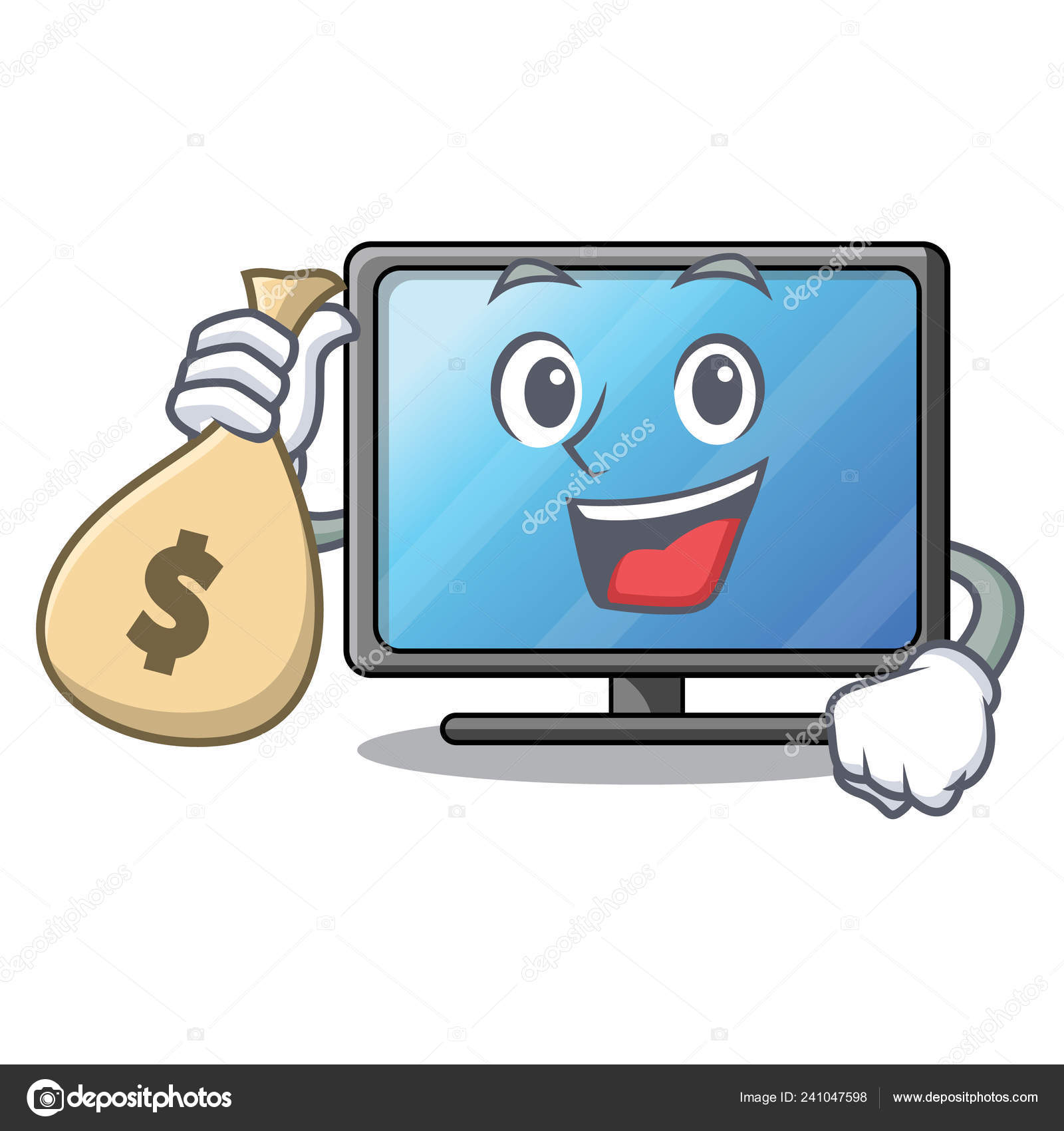 Money Bag Lcd Cartoon Living Room Vector Illustration