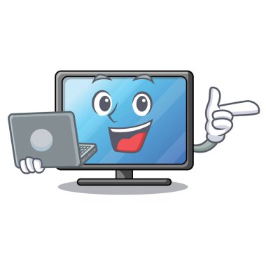 Dizüstü bilgisayar ile lcd tv oturma odası vektör çizim karikatür