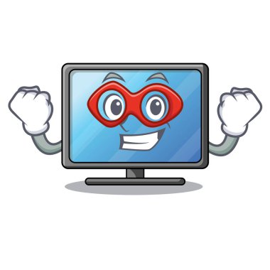 Süper kahraman lcd tv ahşap karikatür tablo vektör çizim yukarıda