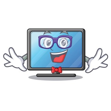 Geek lcd tv ahşap karikatür tablo vektör çizim yukarıda